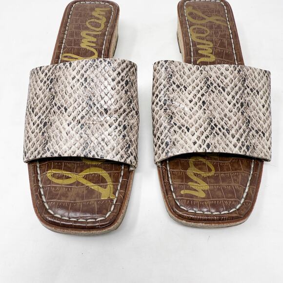 [Sam Edelman] Valery Snake Print Embossed Leather Mini Wedge Slide Sandals Sz 8 - Picture 8 of 12